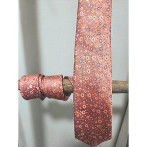 Pink/Salmon Tie with Flowers Vintage Unisex Accessories Tie Bar